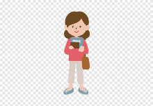 a cartoon illustration of a woman holding books and a bag