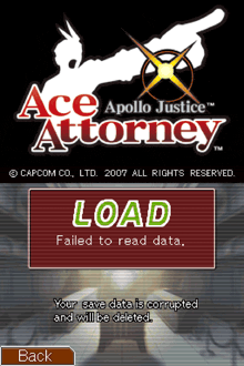 a screenshot of ace apollo justice shows a failed to read data message