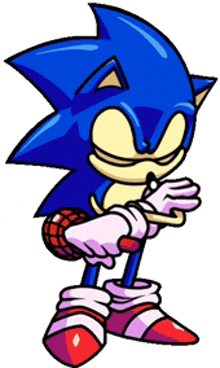 a cartoon of sonic the hedgehog is holding a microphone and a ball .