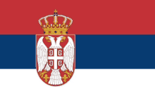 a red white and blue flag with a white eagle and a crown on top