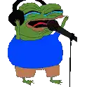 a cartoon frog is singing into a microphone while wearing headphones .