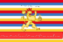 a lion with a crown on its head is on a red white and blue striped background