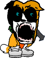 a cartoon of a dog with its mouth open and a hammer in its mouth .