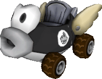 a black and white cartoon car with a bunny on the side