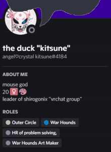 a screenshot of the duck " kitsune " 's profile page