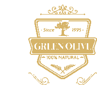 a logo for green olive 100 % natural with a tree on it