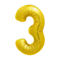 a golden balloon in the shape of the number three