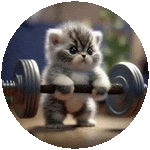 a kitten is holding a dumbbell in its paws .