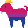 a pixel art drawing of a goat with a bisexual flag on its back .