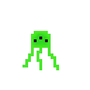 a pixel art drawing of a green octopus with long tentacles on a white background .