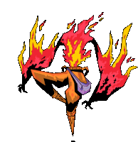 a cartoon drawing of a person with flames coming out of their chest