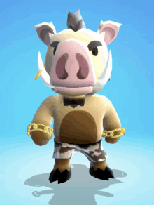 a cartoon pig wearing a bow tie and shorts is chained up