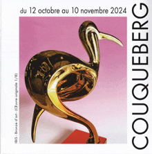 a poster with a statue of a bird and the date 2024