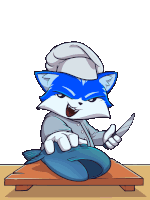 a cartoon drawing of a cat wearing a chef 's hat holding a knife