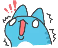 a cartoon of a blue cat with a surprised look on its face