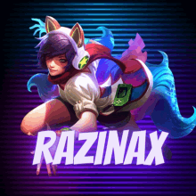 a picture of a girl with headphones and the name razinax on the bottom