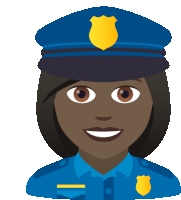 a female police officer is smiling and wearing a blue hat