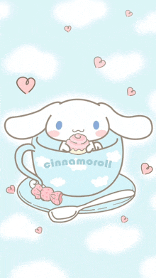 a cartoon drawing of a cinnamon roll in a cup of coffee