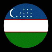 a blue white and green flag with a crescent moon and stars on it