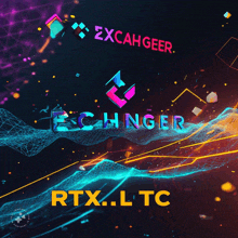 a poster for exchanger rtx.ltc with a purple and blue background