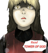 a girl is holding a sign that says " read tower of god "