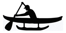 a silhouette of a person paddling a canoe with a paddle .