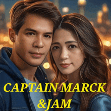 a poster for captain march and jam shows a man and woman hugging