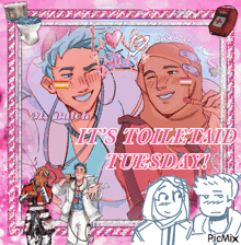 a collage of cartoon characters with the words " it 's toiletaid tuesday " at the top