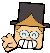 a cartoon character wearing a top hat and glasses .