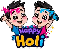 a cartoon drawing of two boys with the words happy holi on the bottom