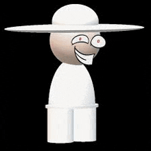 a cartoon character wearing a white hat and pants is smiling .