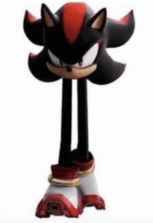 shadow the hedgehog from sonic the hedgehog is standing on a white background with his legs very long .