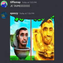 a screenshot of a conversation between tifflemay and speezy