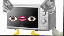 a cartoon illustration of a microwave with a face and feet