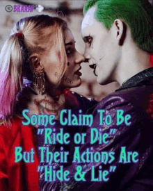 the joker and harley quinn are looking at each other with a quote behind them