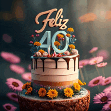 a cake with flowers and the number 40 on it