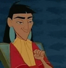 emperor emmett from the emperor 's new groove is sitting in a chair and smiling .