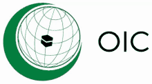 a logo for oic with a globe and a kaaba in the middle