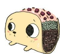 a cartoon drawing of a dog 's ear with chocolate chips on it