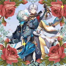 a couple of anime characters are surrounded by roses