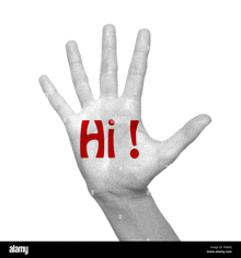 a hand with the word hi on it