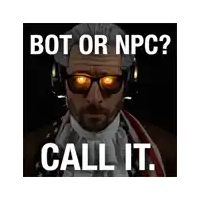 a poster with a man in a wig and glasses says bot or npc call it