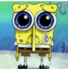 spongebob squarepants is crying with a tear coming out of his nose and eyes .