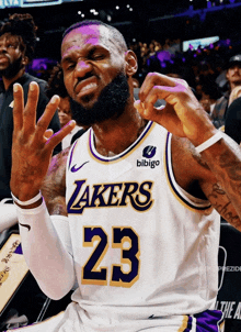 lebron james is wearing a lakers jersey with the number 23