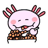 a cartoon of an axolotl eating a bowl of food