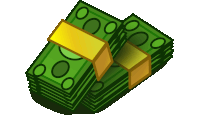 two stacks of green bills with a gold ribbon