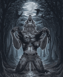 a black and white drawing of a werewolf taking off his shirt