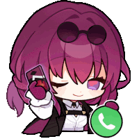 a girl with purple hair is talking on a cell phone and holding a phone icon