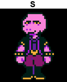 a pixel art of a person with the letter s next to them .