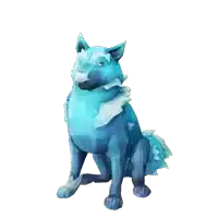 a statue of a dog that looks like ice is sitting on a white background